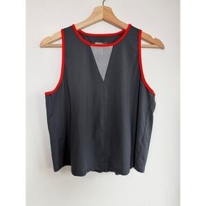 Lucky In Love Grey Red Pleated Back Tennis Tank Top Mesh V-Neck Womens Small